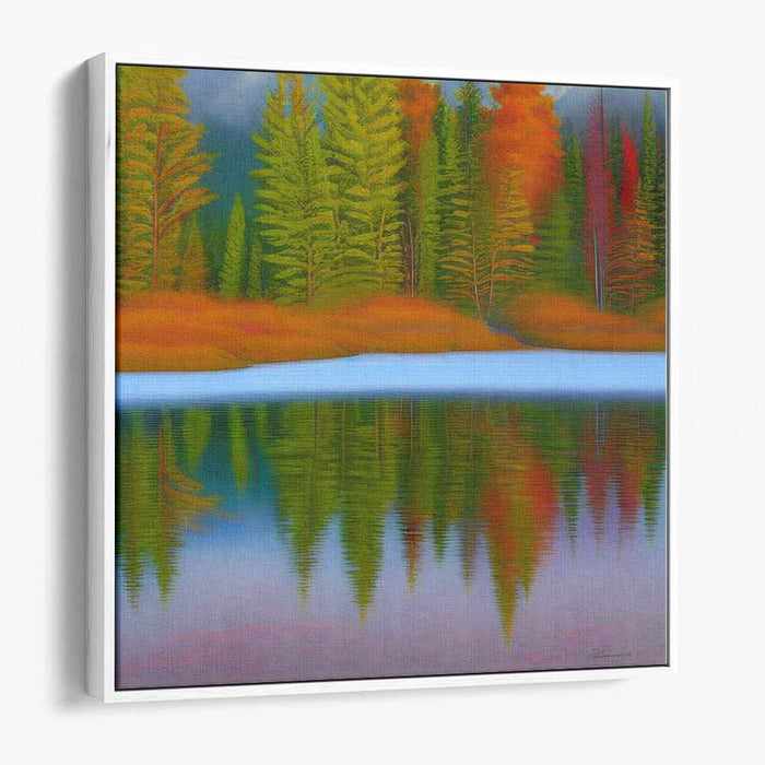 Whispering Woods by Still Waters: Tranquil Lake and Vibrant Forest Canvas Art