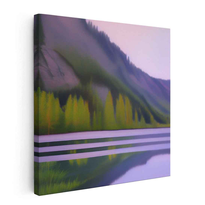 Verdant Waterside Haven: Lush Green Lakeside Landscape Canvas Art