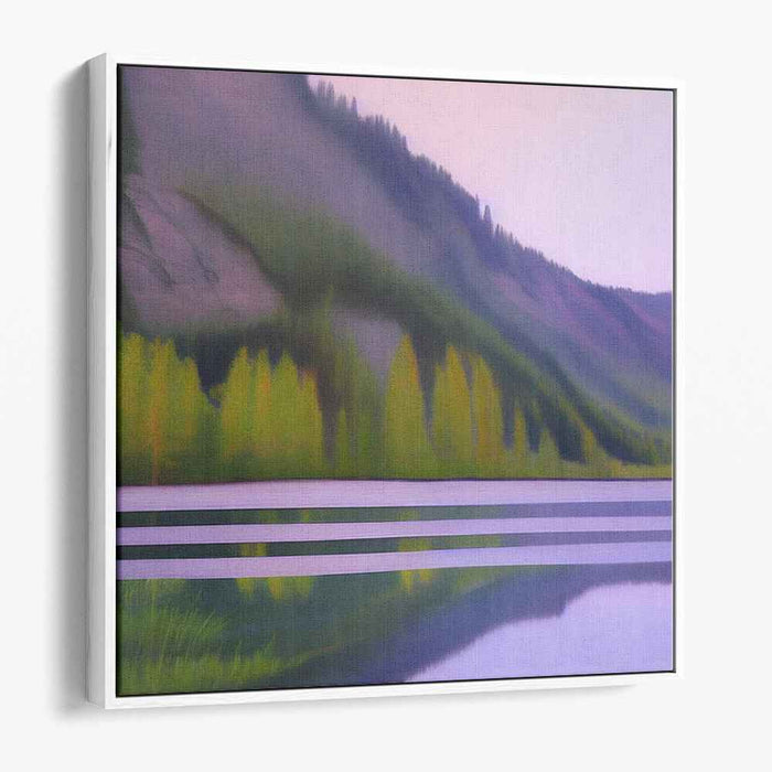 Verdant Waterside Haven: Lush Green Lakeside Landscape Canvas Art