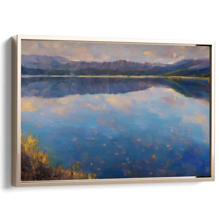 Dawn's Tranquil Reflections: Serene Lakeside at Dawn Canvas Art Print