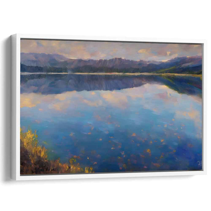 Dawn's Tranquil Reflections: Serene Lakeside at Dawn Canvas Art Print