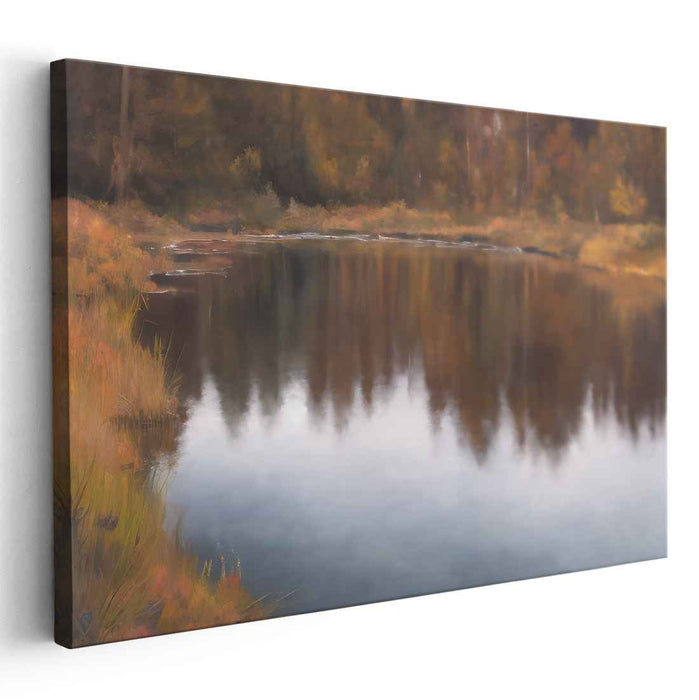 Serenity Shore Echoes Whisper: Tranquil Lakeside Reflection Canvas Art Print