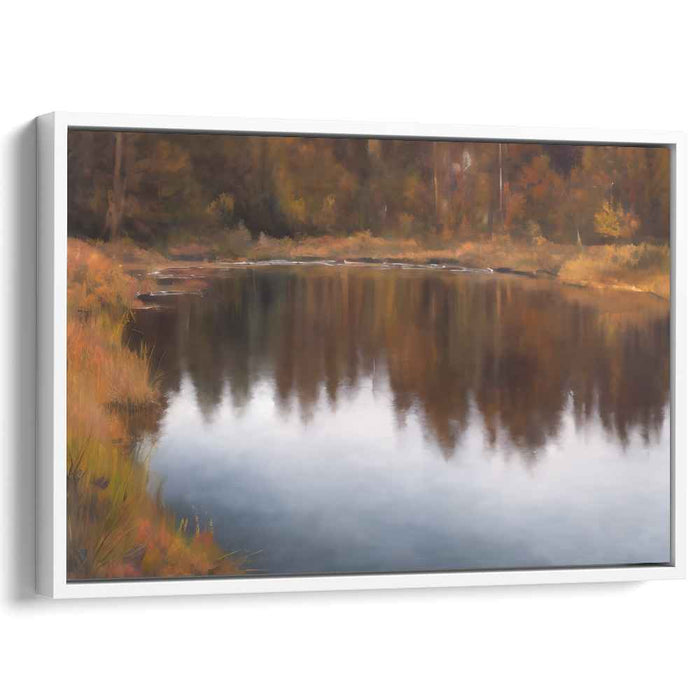 Serenity Shore Echoes Whisper: Tranquil Lakeside Reflection Canvas Art Print