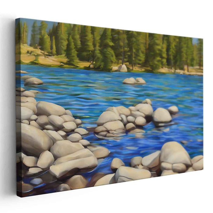 Tranquil Riverbank Reverie: Serene Riverside Landscape Canvas Art Print