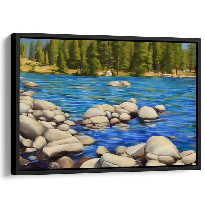 Tranquil Riverbank Reverie: Serene Riverside Landscape Canvas Art Print