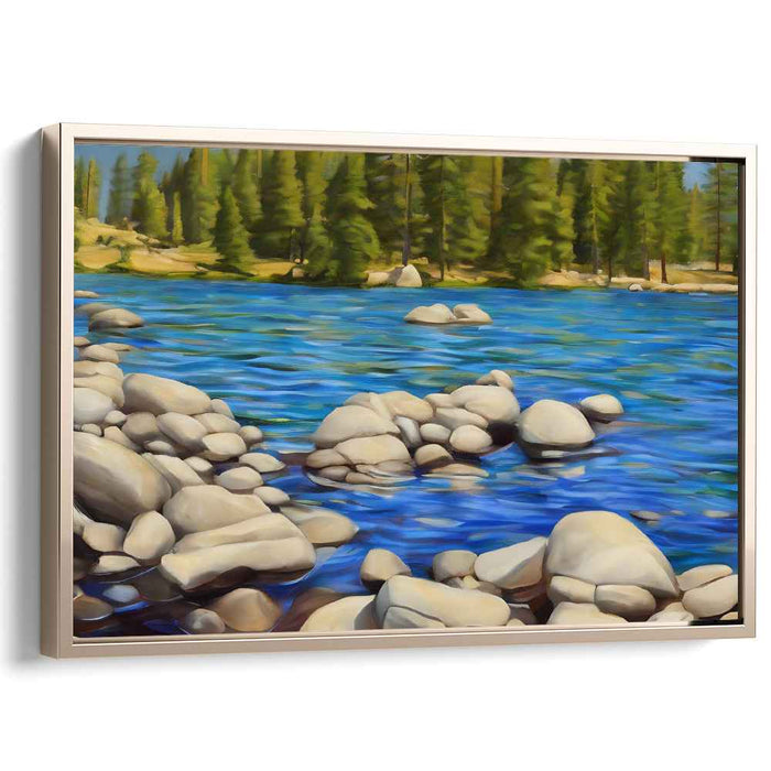 Tranquil Riverbank Reverie: Serene Riverside Landscape Canvas Art Print