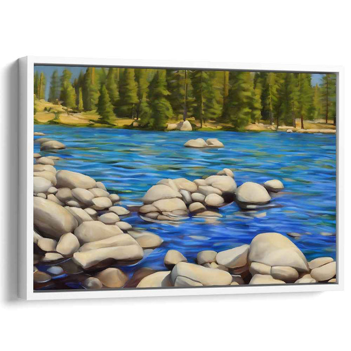 Tranquil Riverbank Reverie: Serene Riverside Landscape Canvas Art Print