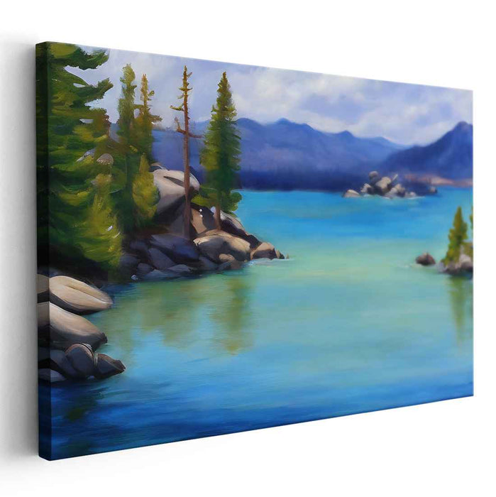 Whispers Of The Pine Lake: Majestic Pines and Reflective Waters Canvas Art Print