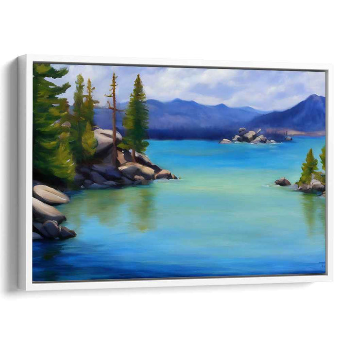 Whispers Of The Pine Lake: Majestic Pines and Reflective Waters Canvas Art Print
