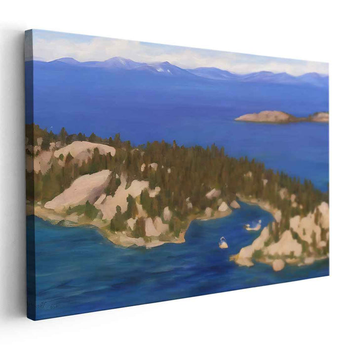 Calm Riverbank Scene: Serene Lakeside Landscape Oil Painting