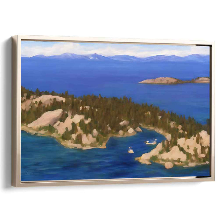 Calm Riverbank Scene: Serene Lakeside Landscape Oil Painting