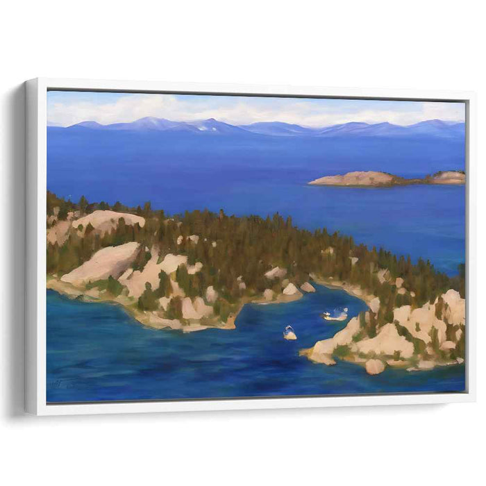 Calm Riverbank Scene: Serene Lakeside Landscape Oil Painting