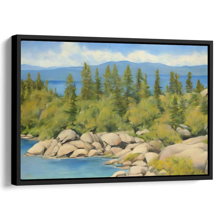 Serenity By The Lake: Serene Lakeside Landscape Canvas Art Print