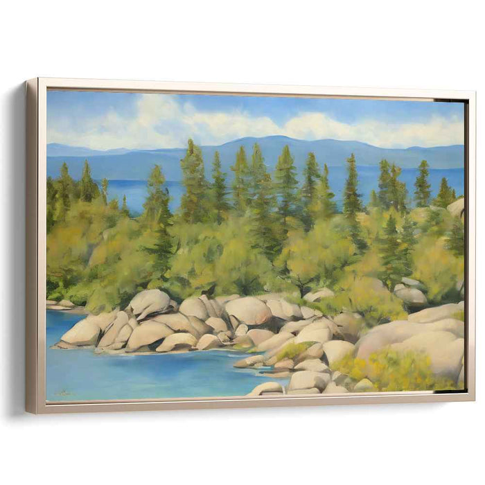 Serenity By The Lake: Serene Lakeside Landscape Canvas Art Print