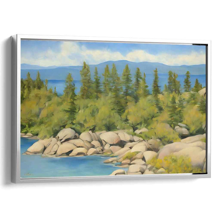 Serenity By The Lake: Serene Lakeside Landscape Canvas Art Print
