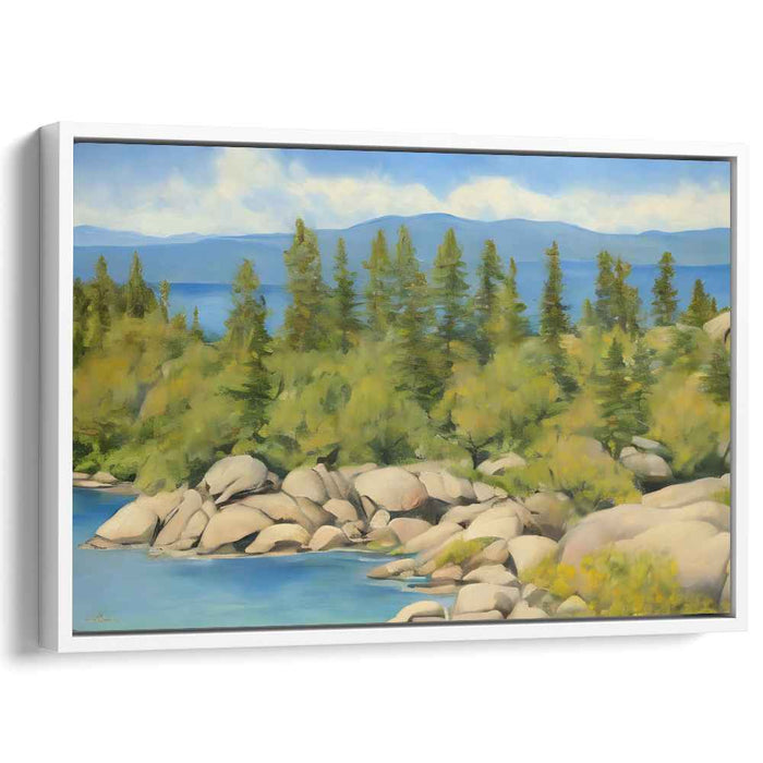 Serenity By The Lake: Serene Lakeside Landscape Canvas Art Print