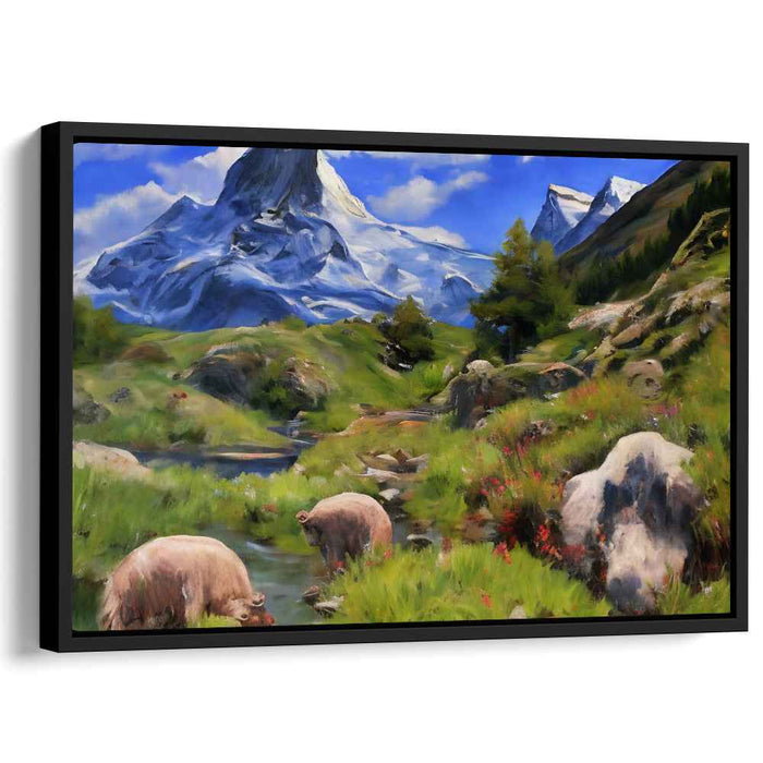 Sow Serenity Creek Dwellers: Realistic Landscape with Pigs by the Stream