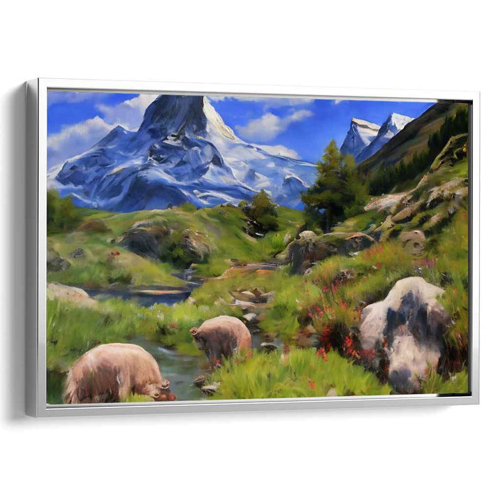 Sow Serenity Creek Dwellers: Realistic Landscape with Pigs by the Stream