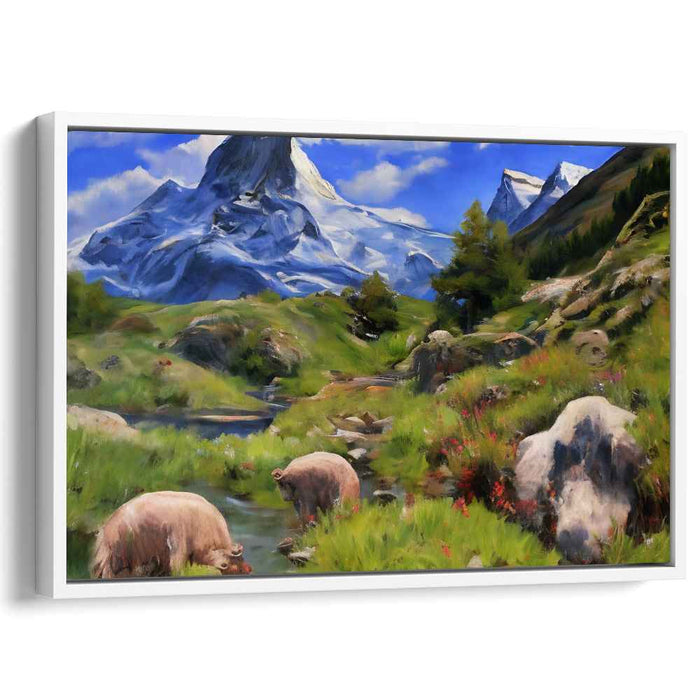 Sow Serenity Creek Dwellers: Realistic Landscape with Pigs by the Stream