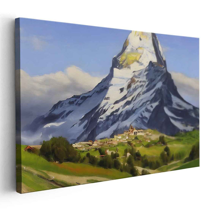Alpine Vista Illusion: Realistic Alpine Landscape Canvas Art Print
