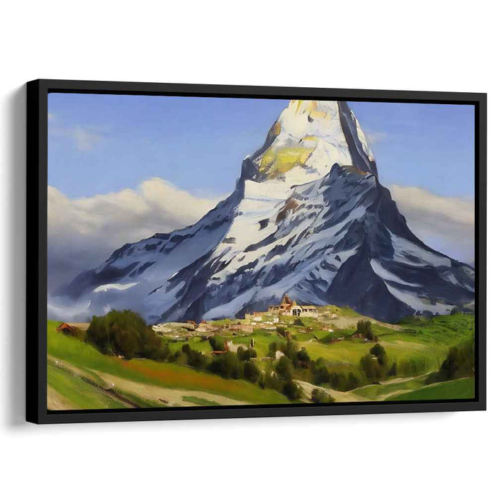 Alpine Vista Illusion: Realistic Alpine Landscape Canvas Art Print