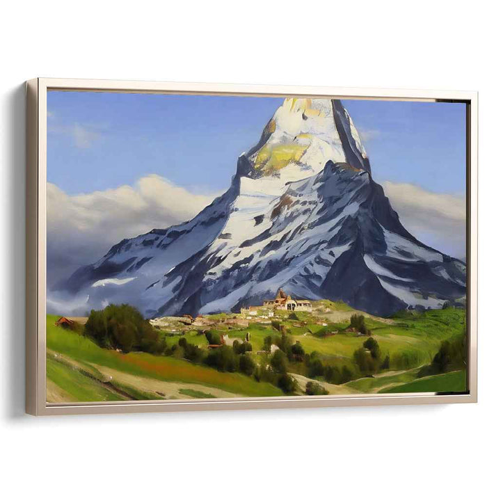 Alpine Vista Illusion: Realistic Alpine Landscape Canvas Art Print