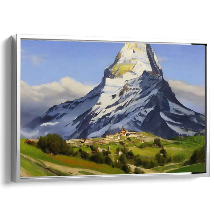 Alpine Vista Illusion: Realistic Alpine Landscape Canvas Art Print
