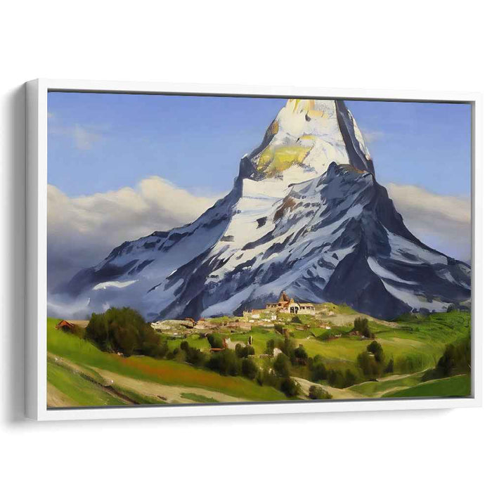 Alpine Vista Illusion: Realistic Alpine Landscape Canvas Art Print