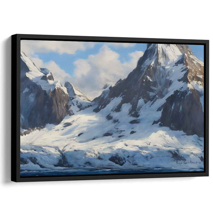 Frozen Summit Symphony: Realistic Snow-Capped Mountain Landscape Canvas Art