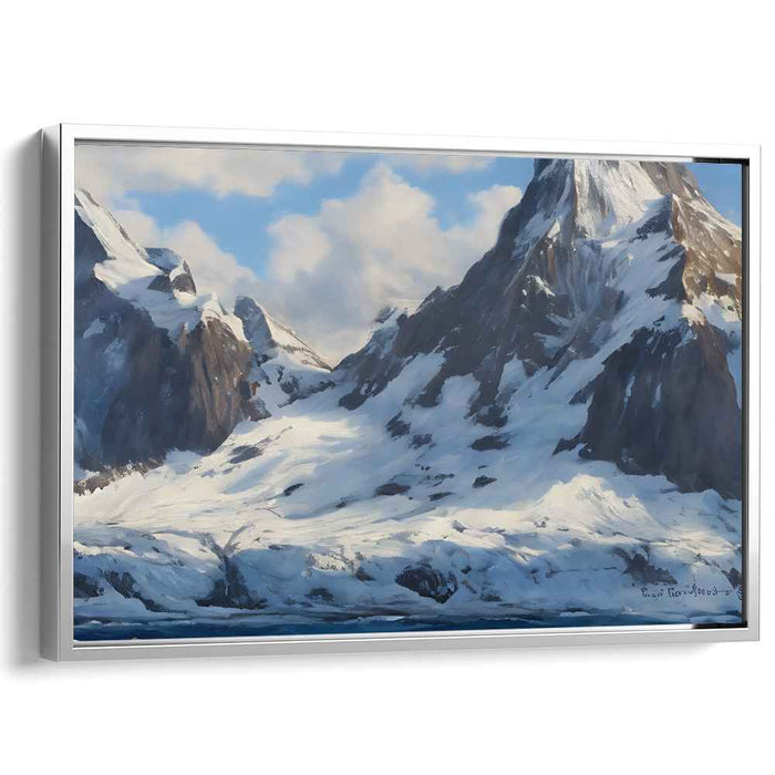 Frozen Summit Symphony: Realistic Snow-Capped Mountain Landscape Canvas Art