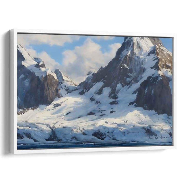 Frozen Summit Symphony: Realistic Snow-Capped Mountain Landscape Canvas Art