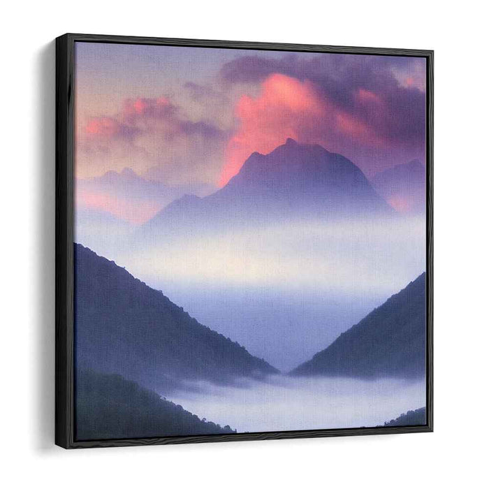 Misty Mountain Dawn: Serene Landscape Canvas Art Print