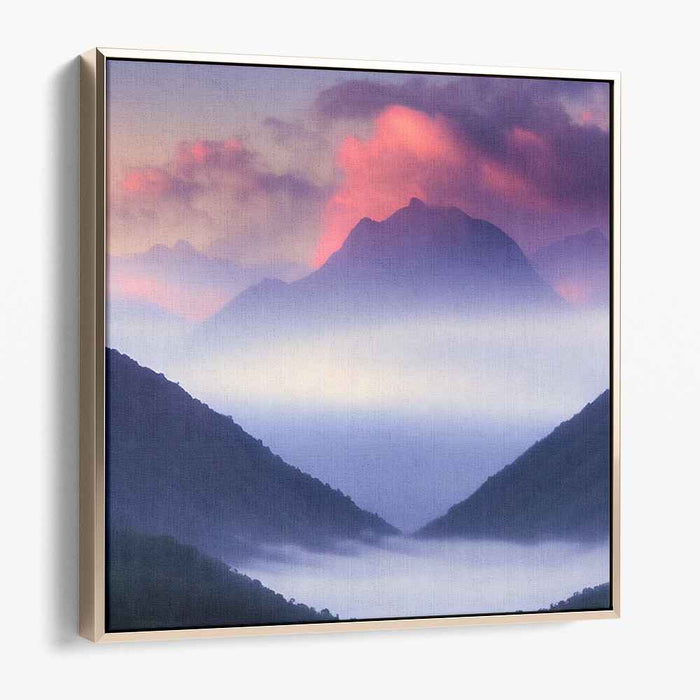 Misty Mountain Dawn: Serene Landscape Canvas Art Print