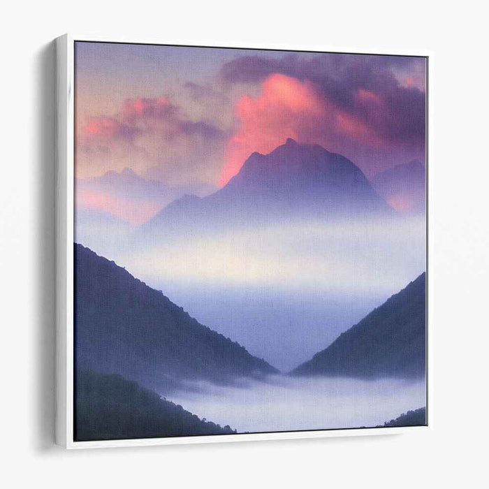 Misty Mountain Dawn: Serene Landscape Canvas Art Print