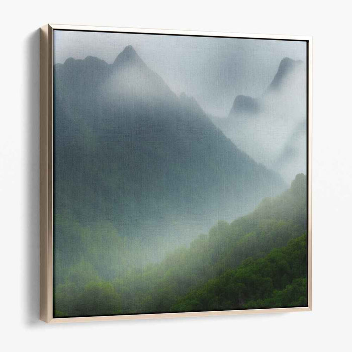 Mystic Mountain Veil: Serene Misty Landscape Canvas Art