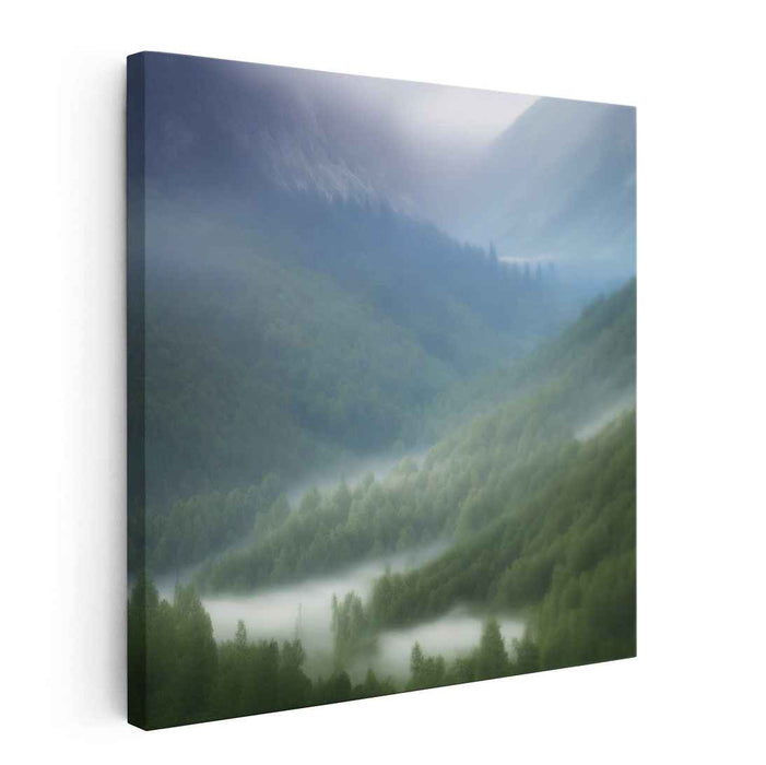 Whispers Among the Peaks: Serene Mountain Valley Landscape Canvas Art Print