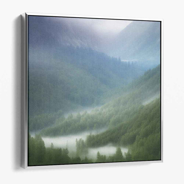 Whispers Among the Peaks: Serene Mountain Valley Landscape Canvas Art Print