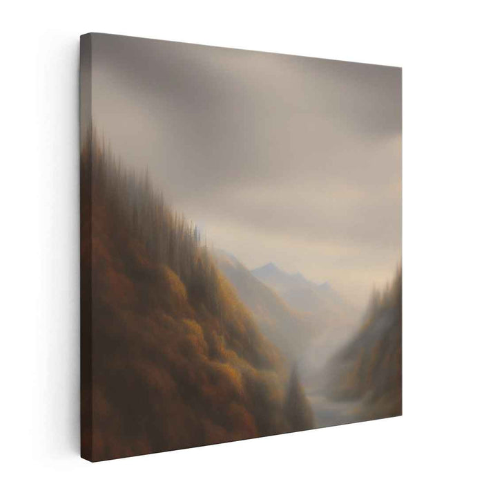 Ethereal Morning: Impressionist Misty Mountain Landscape Canvas Art Print