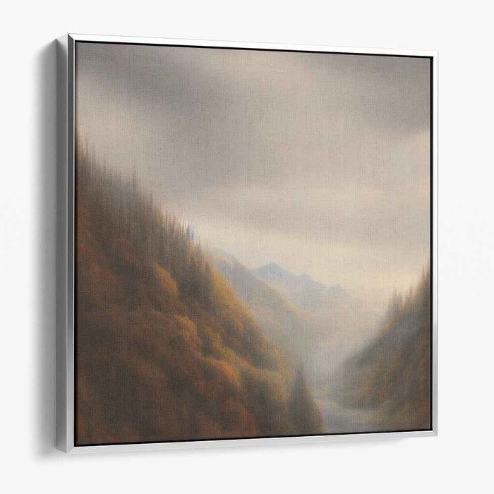 Ethereal Morning: Impressionist Misty Mountain Landscape Canvas Art Print