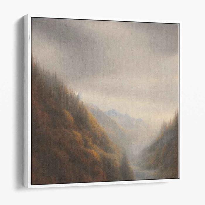 Ethereal Morning: Impressionist Misty Mountain Landscape Canvas Art Print