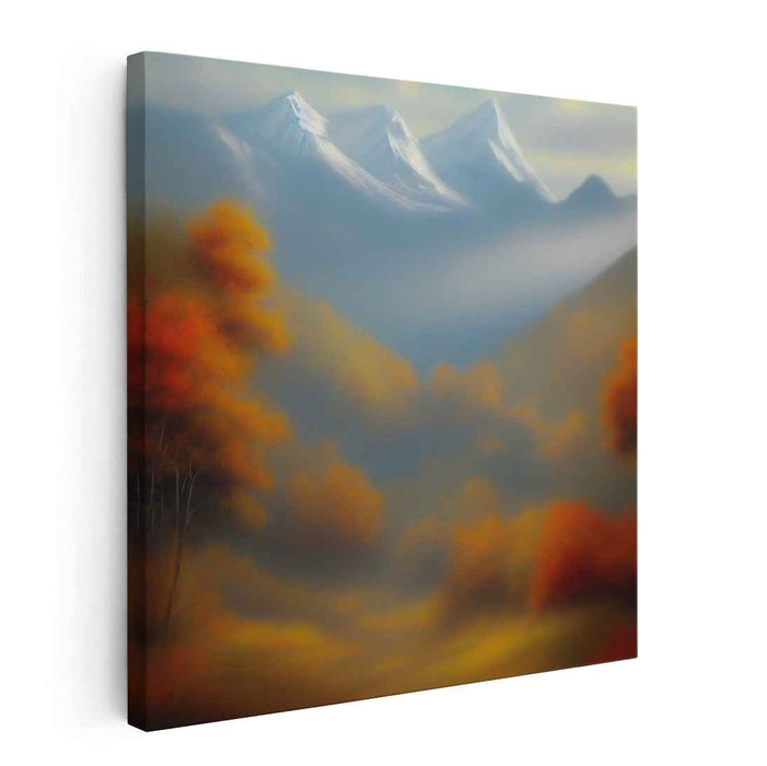 Mist-Clad Heights: Tranquil Autumn Mountain Landscape Canvas Art Print