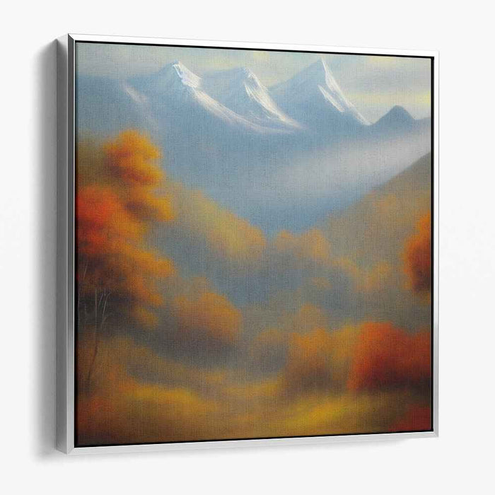 Mist-Clad Heights: Tranquil Autumn Mountain Landscape Canvas Art Print