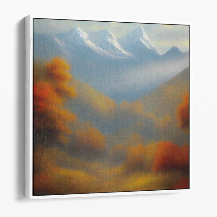 Mist-Clad Heights: Tranquil Autumn Mountain Landscape Canvas Art Print
