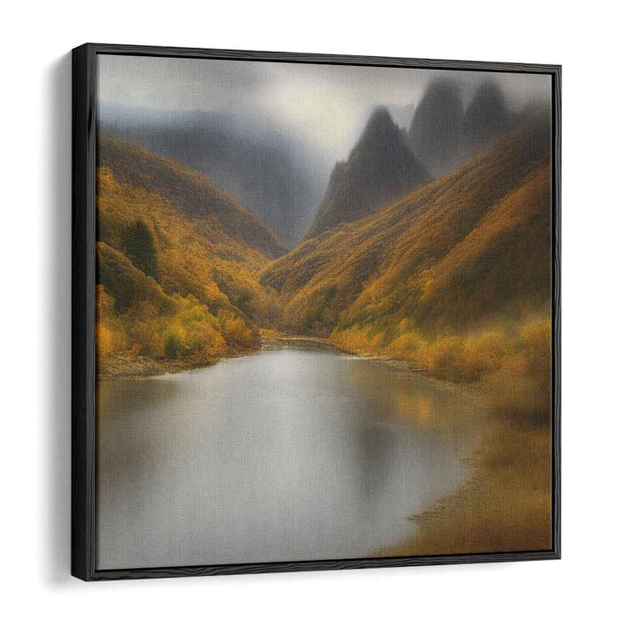 Serene Autumnal Valley: Misty Landscape Canvas Art Print