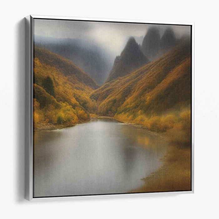 Serene Autumnal Valley: Misty Landscape Canvas Art Print