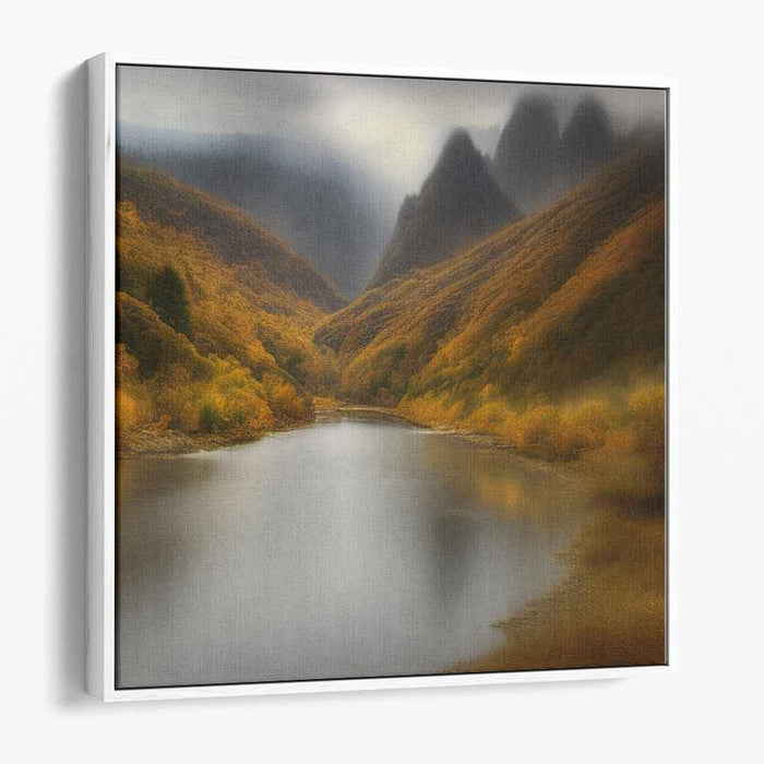 Serene Autumnal Valley: Misty Landscape Canvas Art Print