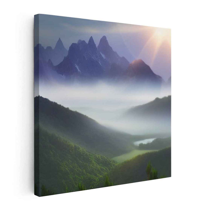 Mountain Whispers: Serene Mountain Landscape Canvas Art Print