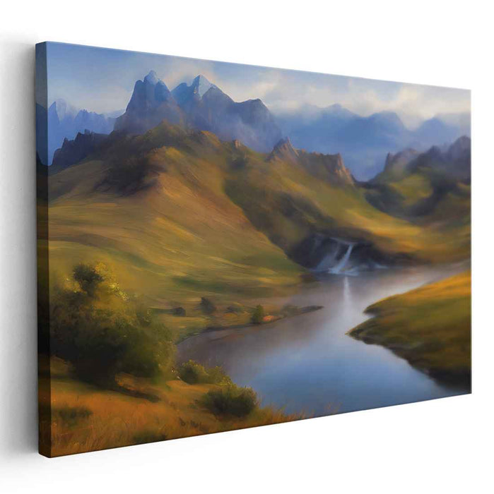 Aurora Over Calm Peaks: Majestic Mountain Landscape with Tranquil River