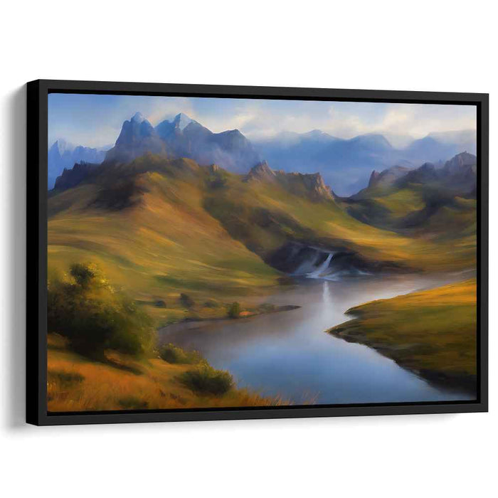 Aurora Over Calm Peaks: Majestic Mountain Landscape with Tranquil River