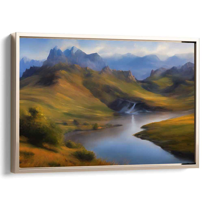 Aurora Over Calm Peaks: Majestic Mountain Landscape with Tranquil River